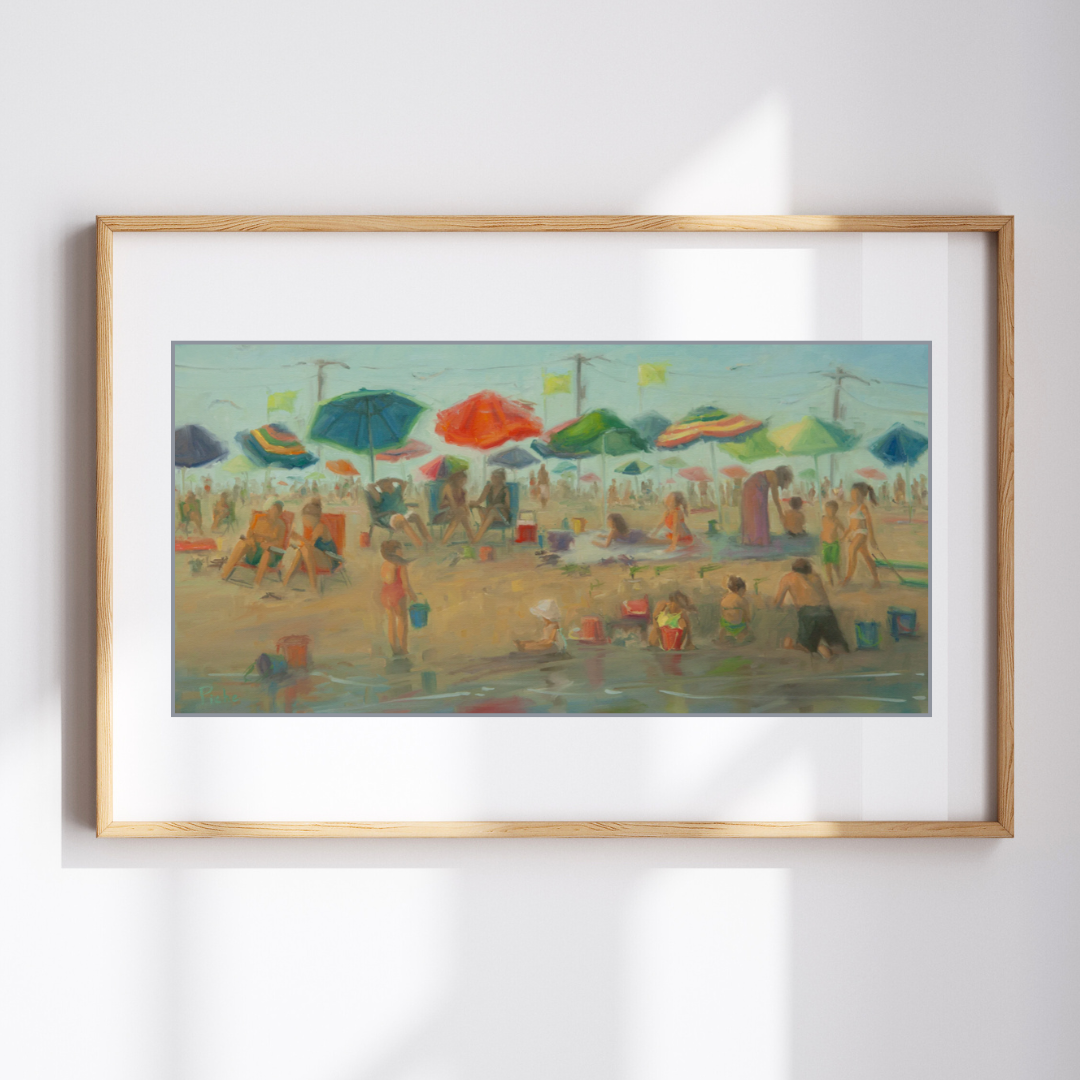Beach Hustle Bustle - Unframed Print of Original Oil Painting