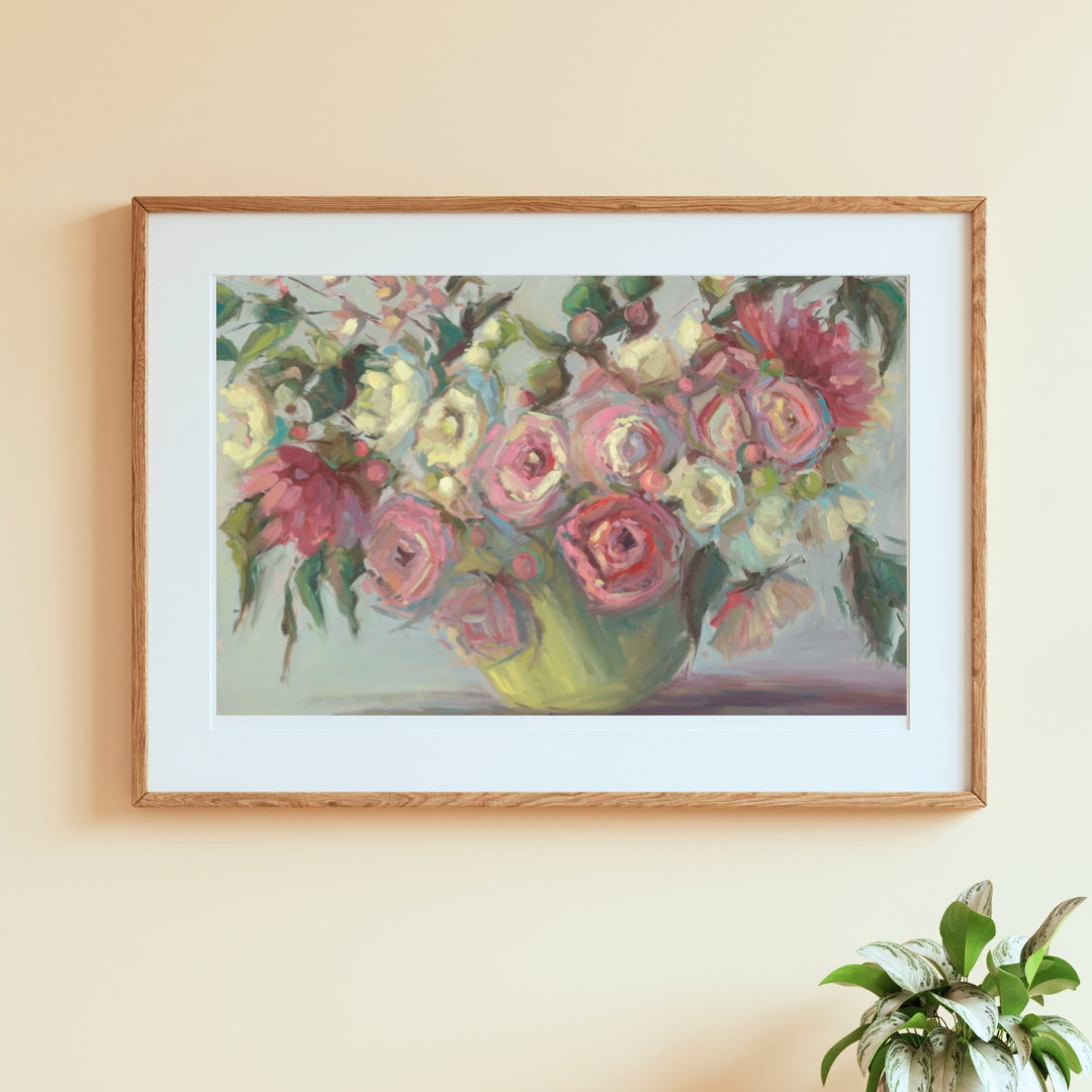 Peony with Yellow Vase - Unframed Print of Original Oil Painting
