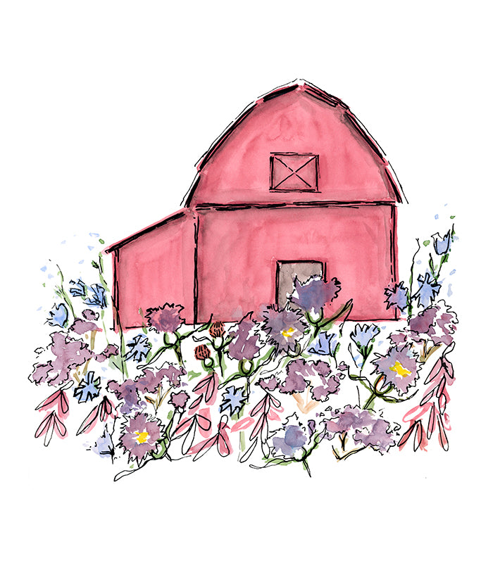 Red Barn and Flowers