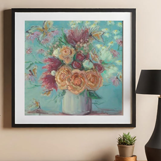 Butterfly and Roses - Unframed Print of Original Oil Painting