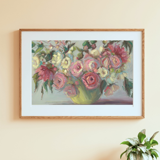 Peony with Yellow Vase - Unframed Print of Original Oil Painting